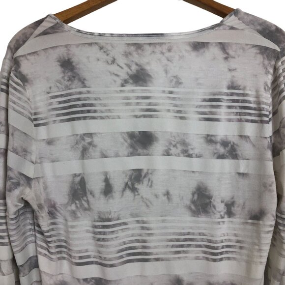 Calvin Klein Women's V Neck Tee XL Semi Sheer Striped Tie Dye Long Sleeves Gray - Picture 7 of 8